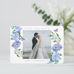 Blaue Rose Ribbon Monogramm Foto Hochzeit Save The Date