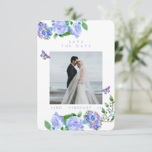Blaue Rose-Ribbon-Monogramm-Foto-Hochzeit Save The Date