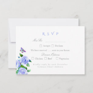 Blaue Rose-Ribbon-Monogramm-Hochzeit  RSVP Karte