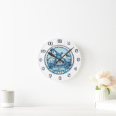 Blaue Rose Rocking Horclock Runde Wanduhr (Zuhause)