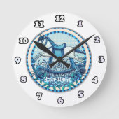 Blaue Rose Rocking Horclock Runde Wanduhr (Vorderseite)