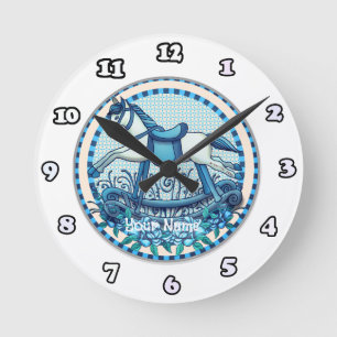 Blaue Rose Rocking Horclock Runde Wanduhr