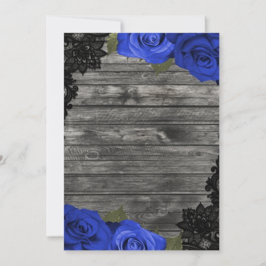 Blaue Rose Rustikale Hochzeit aus Holz Einladung (Rückseite)