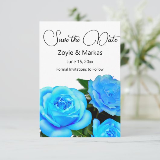 Blaue Rose Save The Date (Stehend Vorderseite)