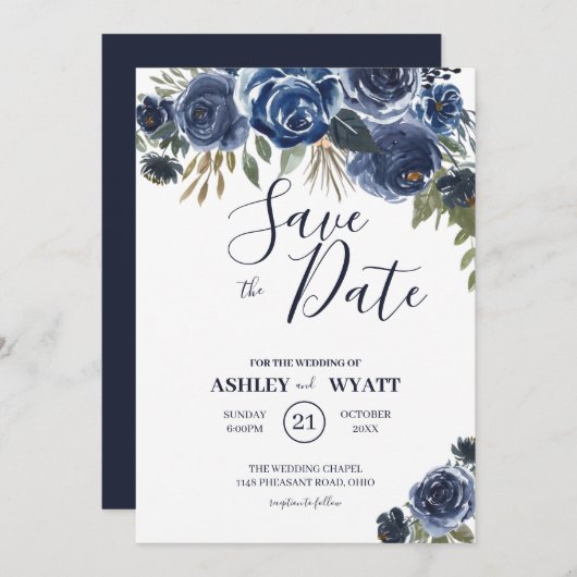 Blaue Rose Save The Date (Vorne/Hinten)