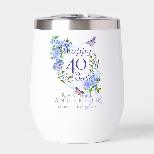 Blaue Rose Schleife 40. Geburtstag (Vorderseite)