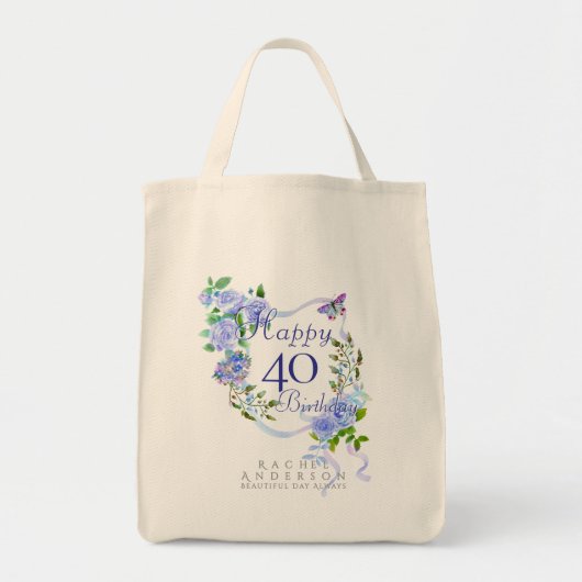 Blaue Rose Schleife 40. Geburtstag Tragetasche (Vorne)