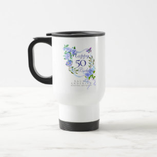 Blaue Rose Schleife 50. Geburtstag Reisebecher