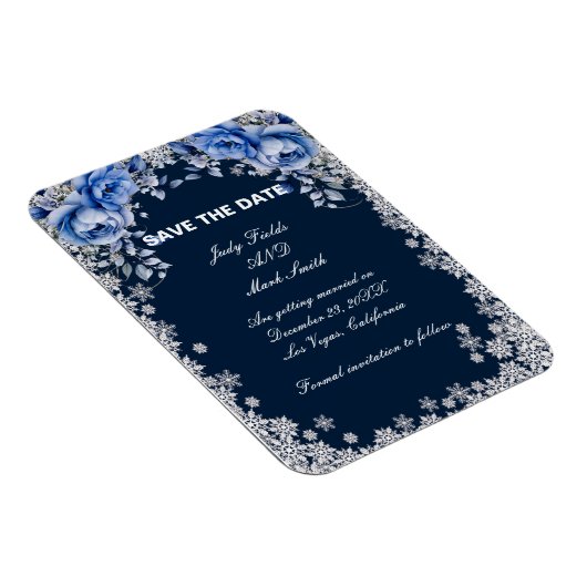 Blaue Rose Schneeflocken Save the Date Weihnachten Magnet (Rechte Seite)