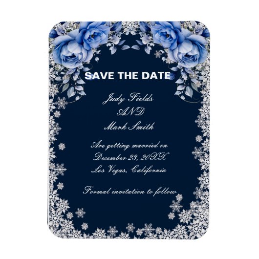 Blaue Rose Schneeflocken Save the Date Weihnachten Magnet (Vertikal)