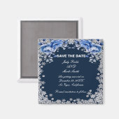Blaue Rose Schneeflocken Save the Date Weihnachten Magnet (Vorderseite/Rückseite)