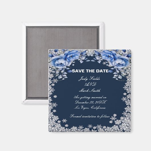 Blaue Rose Schneeflocken Save the Date Weihnachten Magnet (Vorderseite/Rückseite)