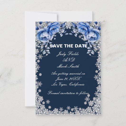 Blaue Rose Schneeflocken Weihnachtskarte Save the  Date (Vorderseite)