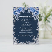 Blaue Rose Schneeflocken Weihnachtskarte Save the  Date (Stehend Vorderseite)