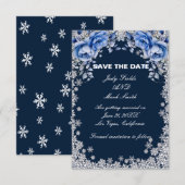 Blaue Rose Schneeflocken Weihnachtskarte Save the Date (Vorne/Hinten)