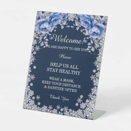 Blaue Rose Schneeflocken Weihnachtssicherheitsmaßn Sockelschild (Vorderseite)