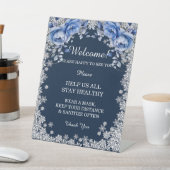 Blaue Rose Schneeflocken Weihnachtssicherheitsmaßn Sockelschild (In SItu)