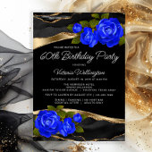 Blaue Rose Schwarzes Gold beliebiger Zahl Geburtst Einladung