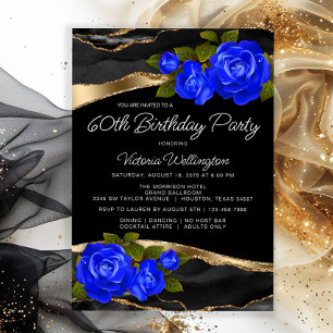 Blaue Rose Schwarzgold Beliebige Zahl Geburtstag Einladung