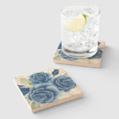 Blaue Rose Steinuntersetzer (Seitenansicht)