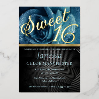 Blaue Rose Sweet 16 Einladung Foil