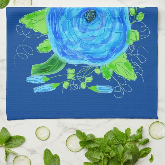 Blaue Rose Teetuch Küchentuch (Gefaltet)