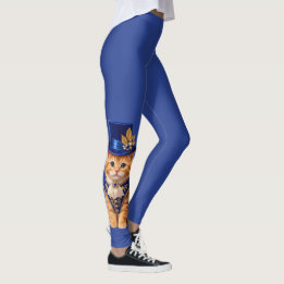 Blaue Rose Top‑Hat Cat Leggings