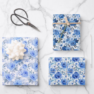 Blaue Rose Umpackpapier Vintage Rose Geschenkpapier Set