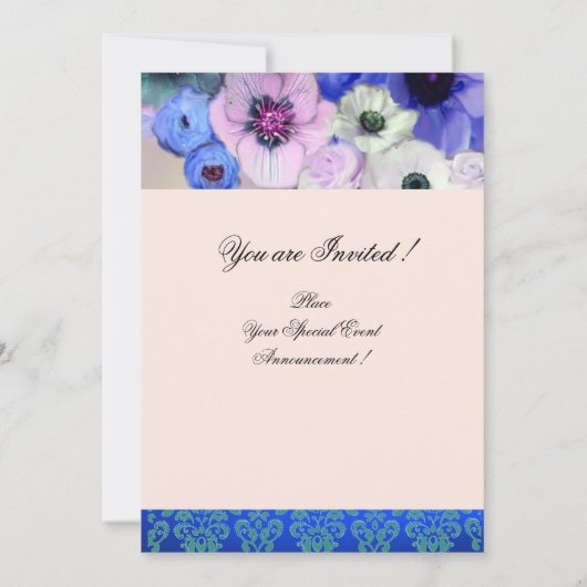 BLAUE ROSE UND ANEMONE BLUME BRAUTPARTY EINLADUNG (Rückseite)