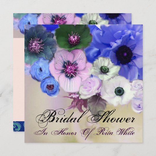 BLAUE ROSE UND ANEMONE BLUME BRAUTPARTY EINLADUNG (Vorne/Hinten)