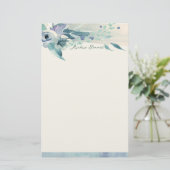 Blaue Rose und Aquamarine Personalisierte Stationi Briefpapier (Stehend Vorderseite)