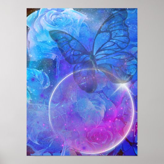 Blaue Rose und Blauer Schmetterling Poster (Vorne)