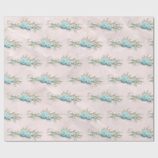 Blaue Rose und Blumenmuster Geschenkpapier (Flach)