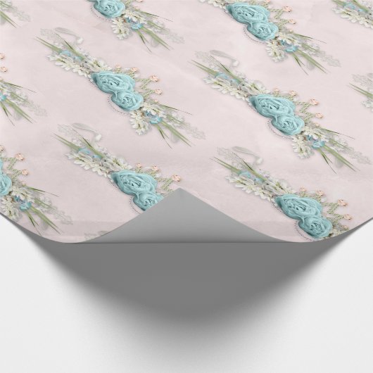 Blaue Rose und Blumenmuster Geschenkpapier (Ecke)