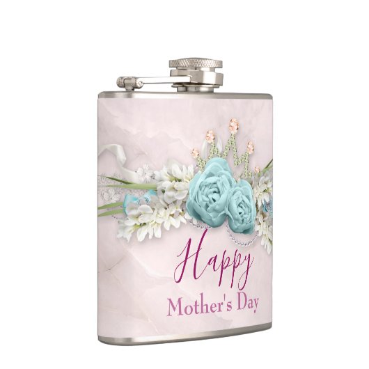 Blaue Rose und Blumenstrauß Muttertag Flachmann (Rechts)