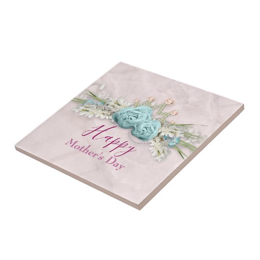 Blaue Rose und Blumenstrauß Muttertag Fliese (Seite)