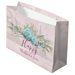 Blaue Rose und Blumenstrauß Muttertag Große Geschenktüte