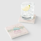 Blaue Rose und Blumenstrauß Muttertag Steinuntersetzer (Seitenansicht)