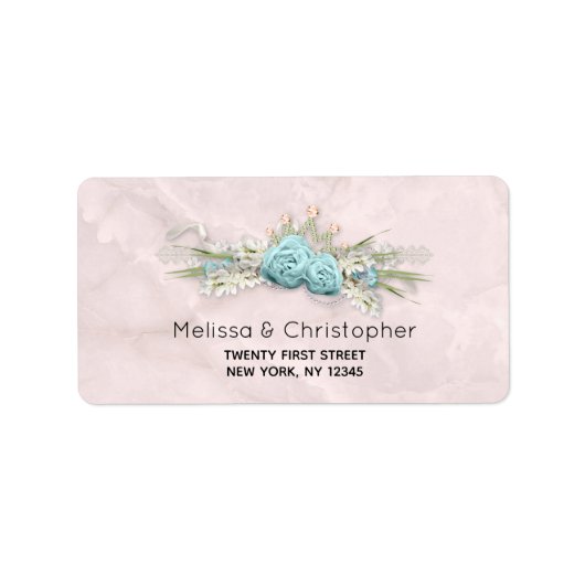 Blaue Rose und Crown Floral Bouquet Adressaufkleber (Vorne)