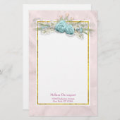 Blaue Rose und Crown Floral Bouquet Briefpapier (Vorne/Hinten)