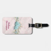 Blaue Rose und Crown Floral Bouquet Gepäckanhänger (Vorderseite horizontal)