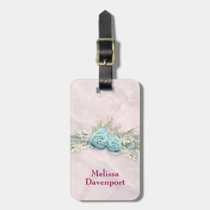 Blaue Rose und Crown Floral Bouquet Gepäckanhänger