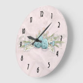 Blaue Rose und Crown Floral Bouquet Große Wanduhr (Winkel)