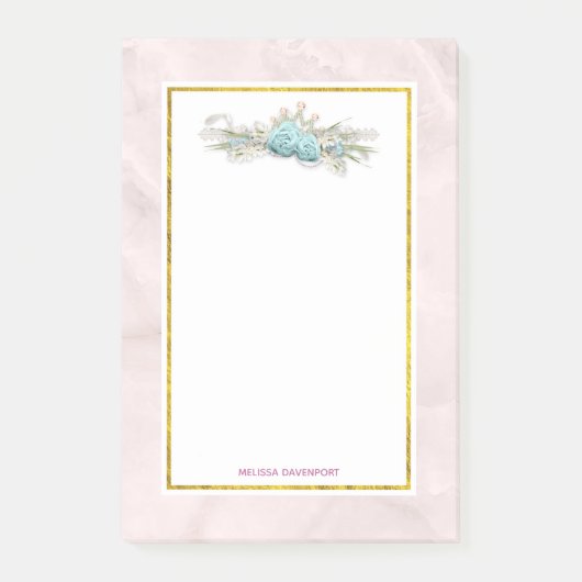 Blaue Rose und Crown Floral Bouquet Post-it Klebezettel (Vorderseite)