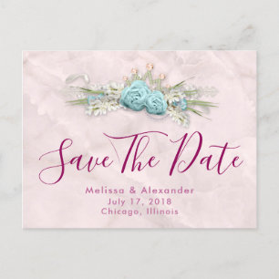 Blaue Rose und Crown Floral Bouquet Save the Date Ankündigungspostkarte