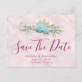 Blaue Rose und Crown Floral Bouquet Save the Date Ankündigungspostkarte