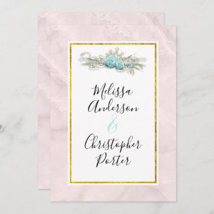 Blaue Rose und Crown Floral Bouquet Wedding Einladung