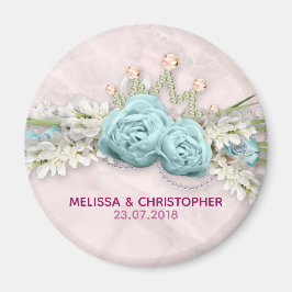 Blaue Rose und Crown Floral Bouquet Wedding Magnet