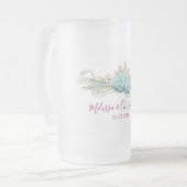 Blaue Rose und Crown Floral Bouquet Wedding Mattglas Bierglas (Vorderseite Links)