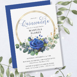 Blaue Rose und Eukalyptus Elegantes Quinceanera Einladung